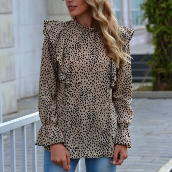 🌷🌷RUFFLED LEOPARD 🐆 LONG SLEEVE BLOUSE - Picture 5 of 6